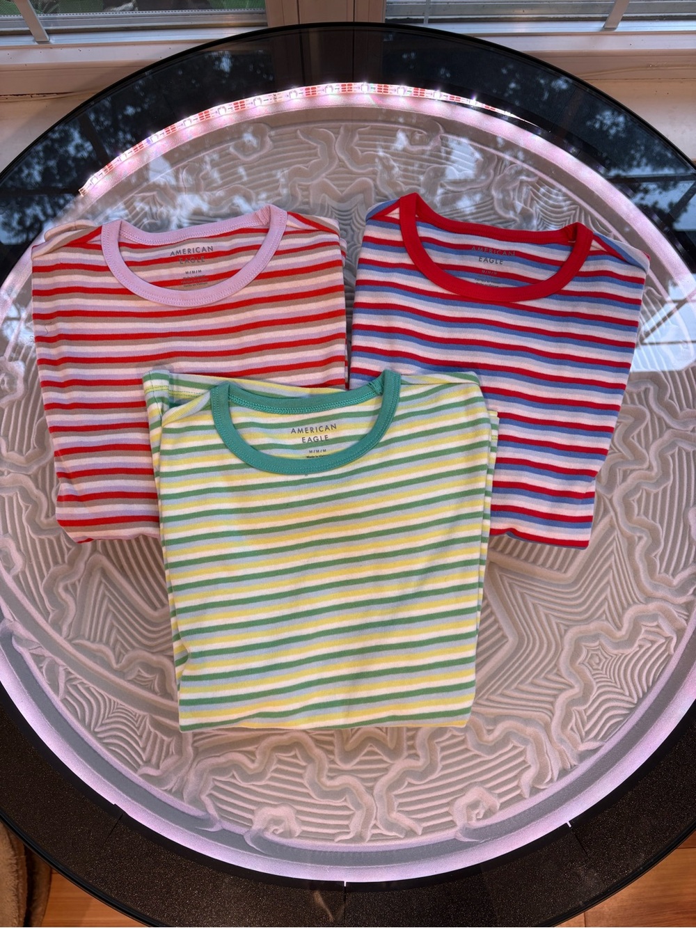 new American Eagle Striped Tee Trio - Red, Blue, Green, Purple